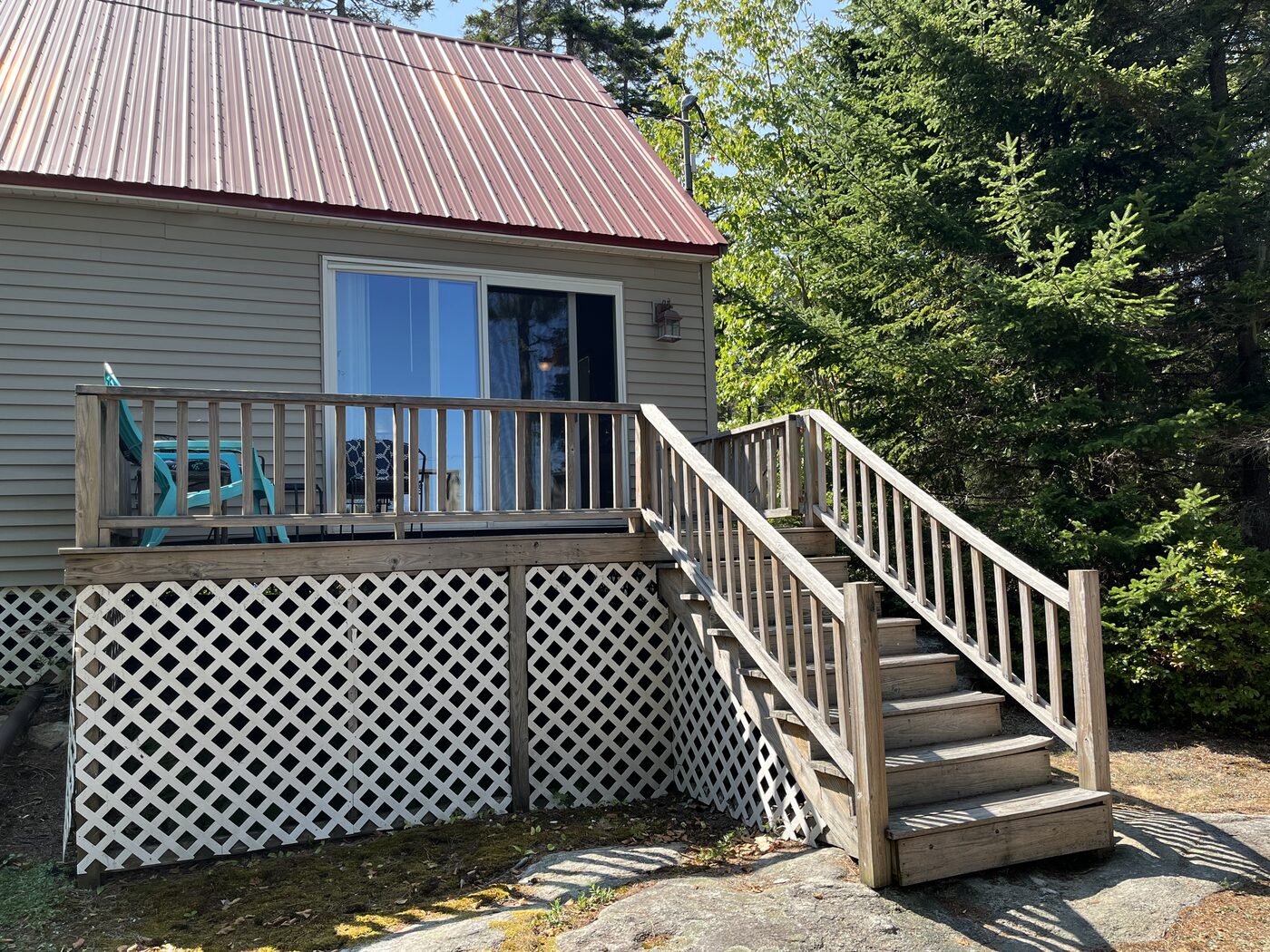 Private deck and stairs at Outer Heron Cottage